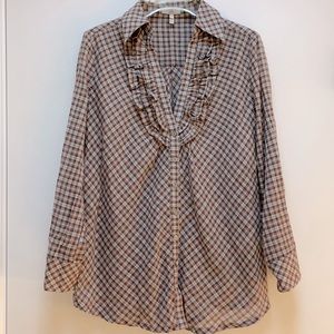 Joie plaid ruffle button up collar blouse
